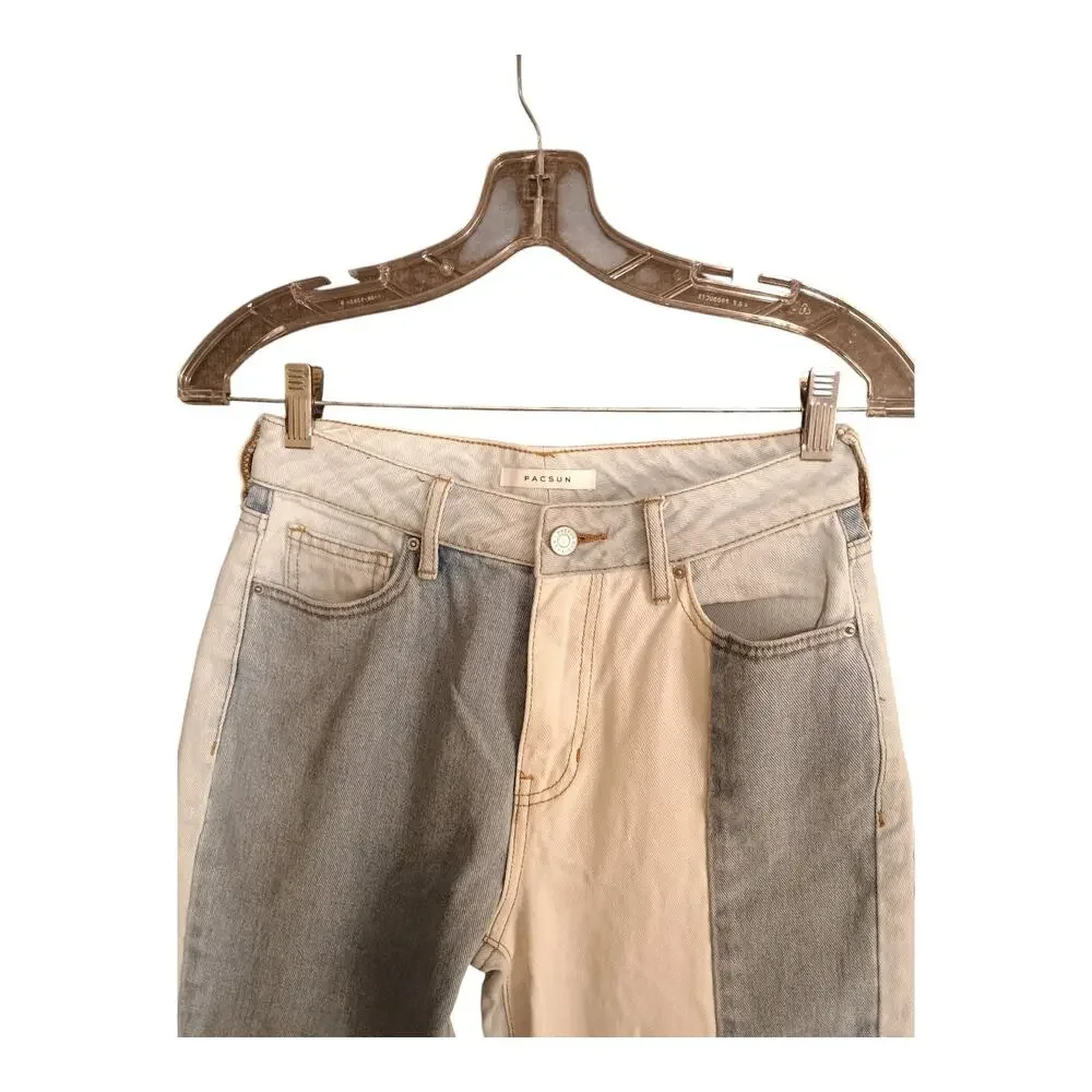 PACSUN Women's Mom Jeans‎ 100% Cotton Patch Color Blocked Mid Rise Size 25